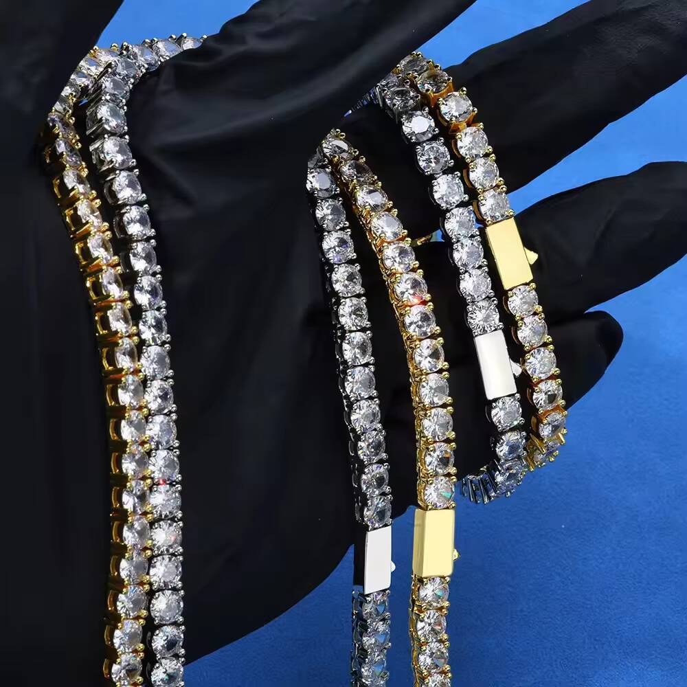 Mens Hip Hop 925 Silver Tennis Chain Necklace with VVS D Colour Moissanite Diamond Ice Chain Link Jewelry