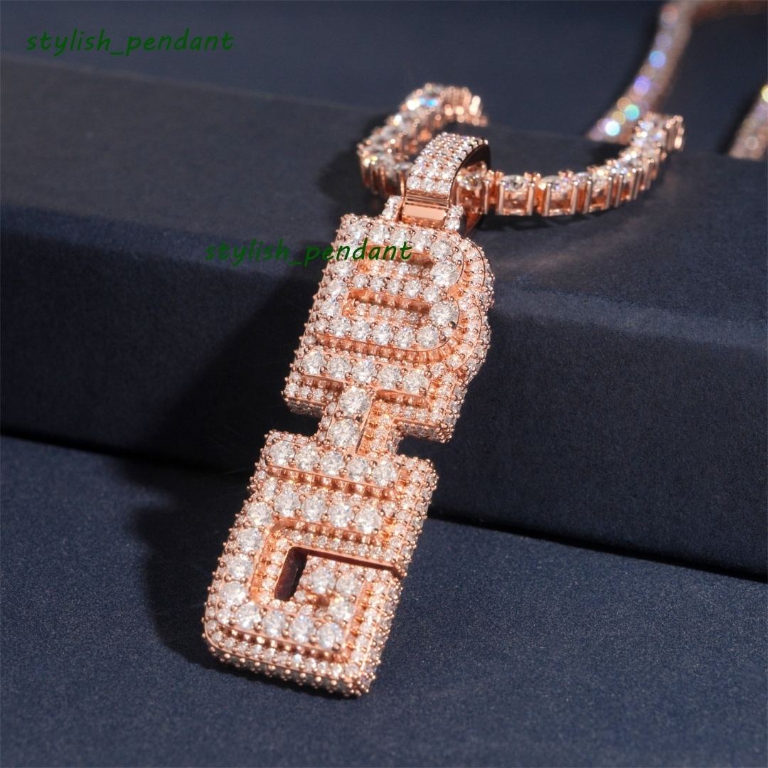 Customized Personal Rapper 3D Jewelry 925 Silver Charms Trendy Pendant Fully Iced Out Moissanite Letter Initial Hip Hop Pendant
