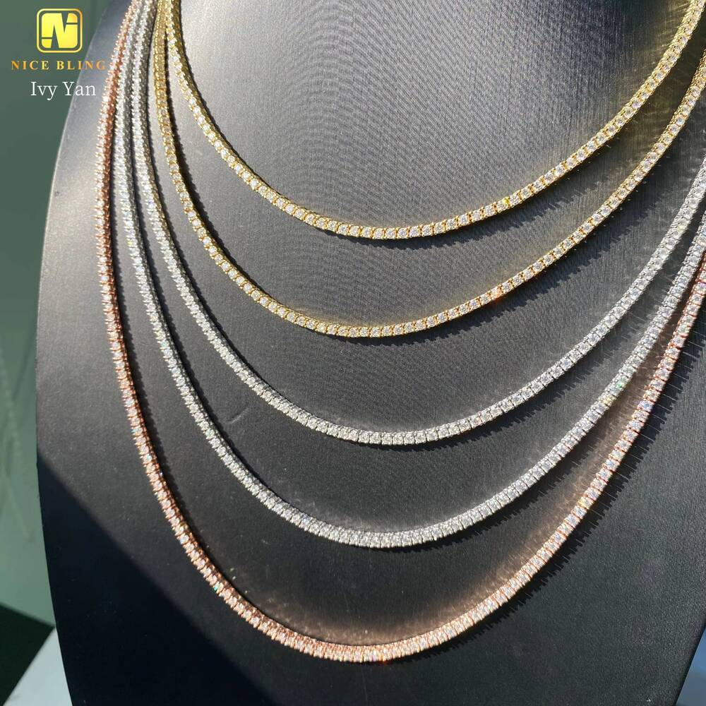 GRA Certificate Factory Price 925 Silver 2mm Hip Hop Jewelry Bracelet Necklace Iced Out VVS Moissanite Diamond Tennis Chain