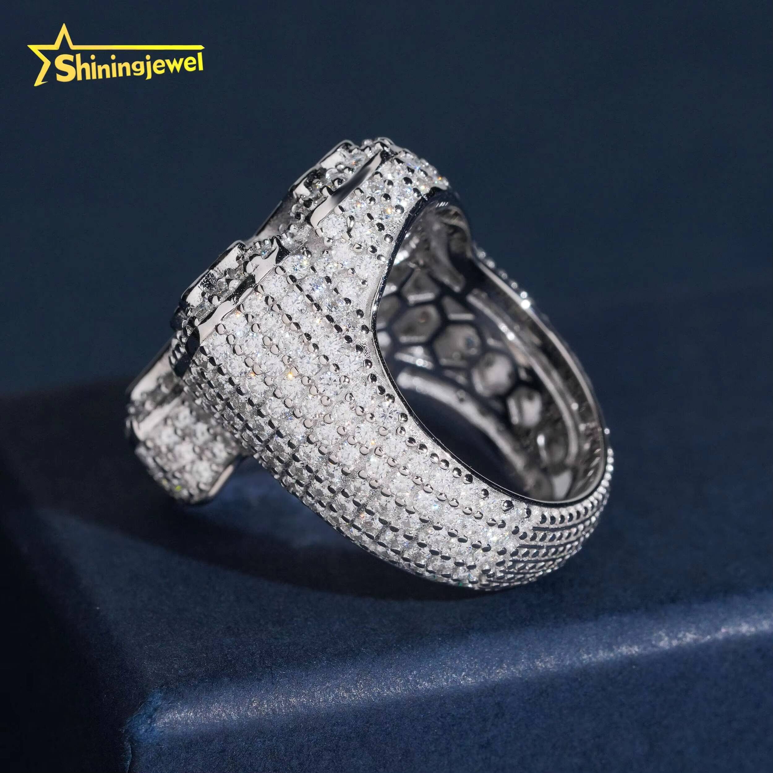 USA Warehouse Shipping 925 Silver Iced Out Baguette Moissanite Cross Ring Custom Hip Hop Moissanite Mens Ring Daily Wear