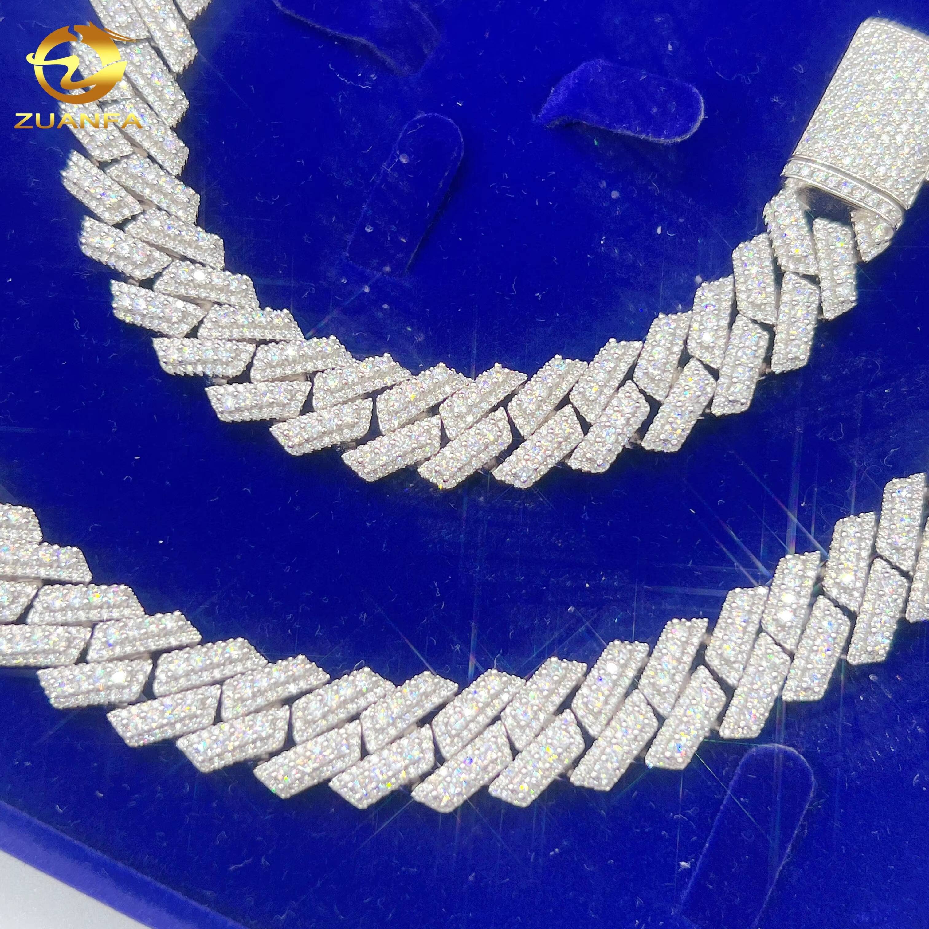 15mm Iced Out VVS Moissanite Jewelry Custom 925 Sterling Silver Custom Hip Hop Cuban Link Chain