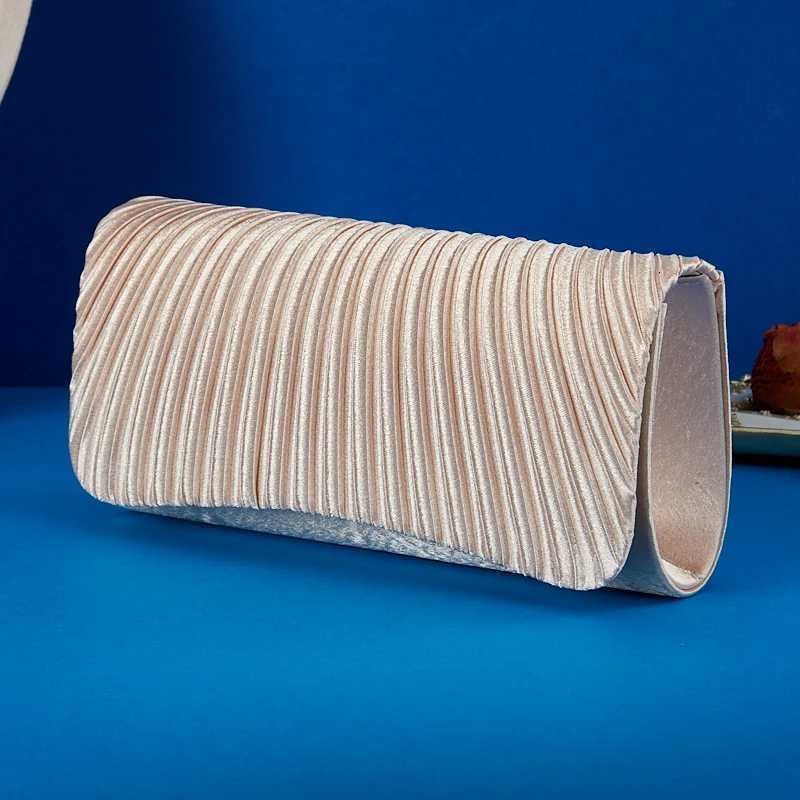 Ladies Evening Handbag with Metal Chain Pleated Cover Head Round Bottom Bare Body Version Simple Design Evening Bag New H251027