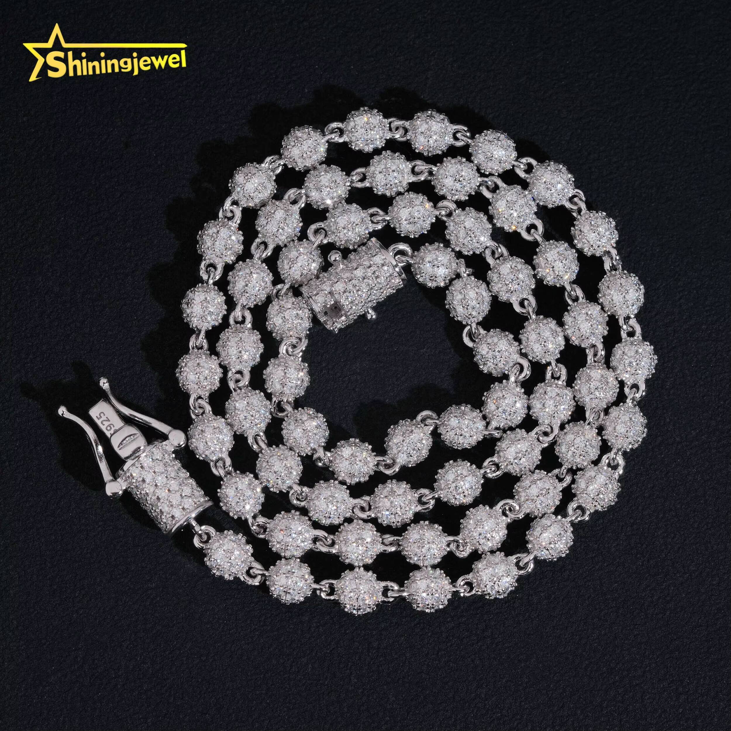 New Design 5mm Hip Hop Style Necklace 925 Silver Jewelry Iced Out VVS Moissanite Diamond Ball Beaded Cuban Link Chain Men Women