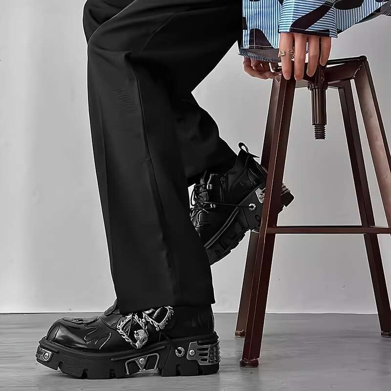 Men's Chunky Platform Boots - Synthetic Cover Upper, Rubber Sole, Lace-Up Ankle Support For Casual & Wear, All-Season Comfort, Party Modern Durab