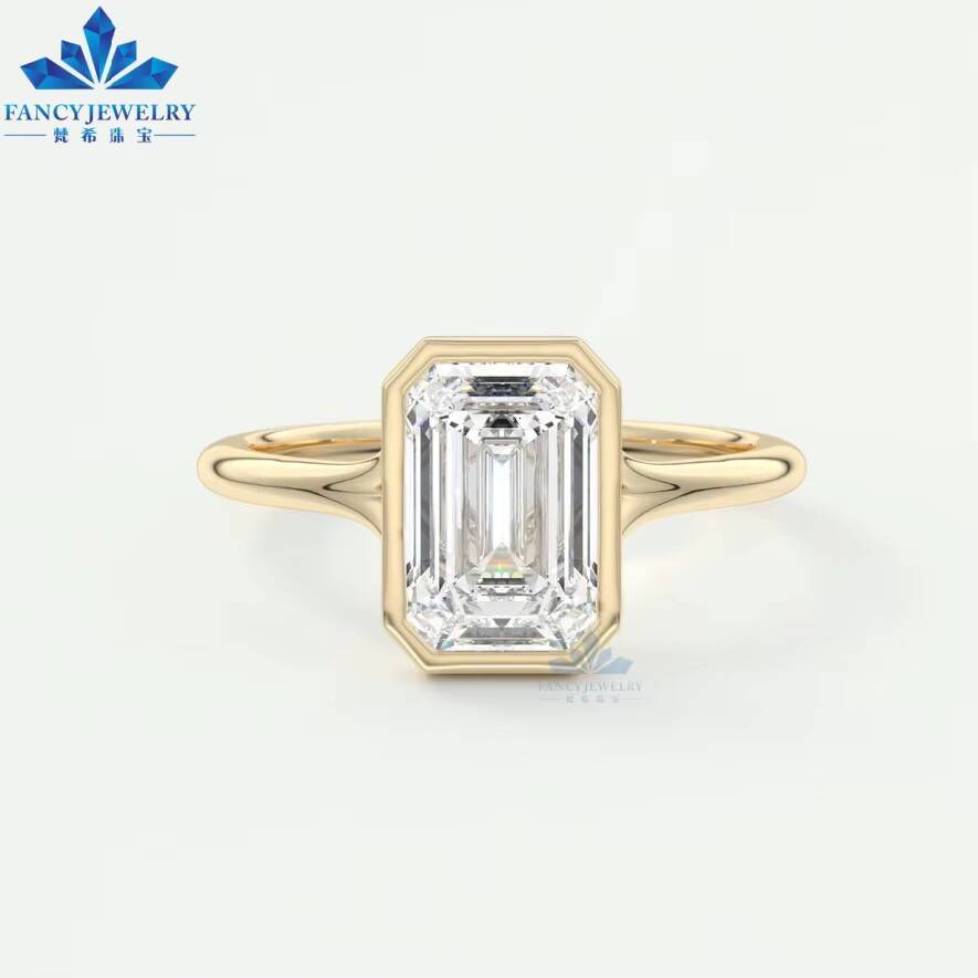 IGI GIA Bezel Set 1CT 2CT 3CT 4CT 5CT Emerald Cut LAB Grown Diamond Wedding Ring 14K Yellow Gold Fine Jewelry Rings for Her