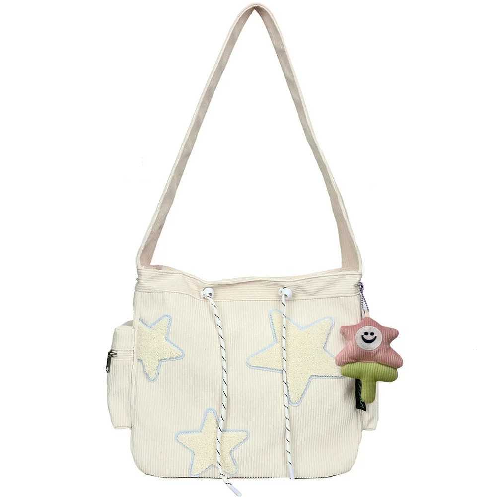 Women Cute Crossbody Bag with Pendant Shoulder Bag Large Capacity Corduroy Star Applique Leisure Travel Outdoor BagT251028