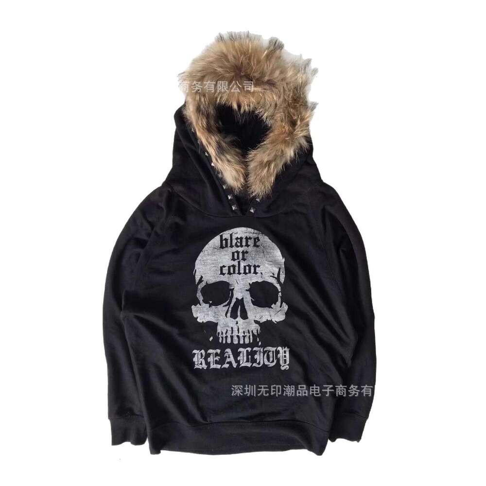 American Spicy Girl Y2K Women's Furry Skull Letter Print Dark Street Style Hooded Fleece Sweatshirt