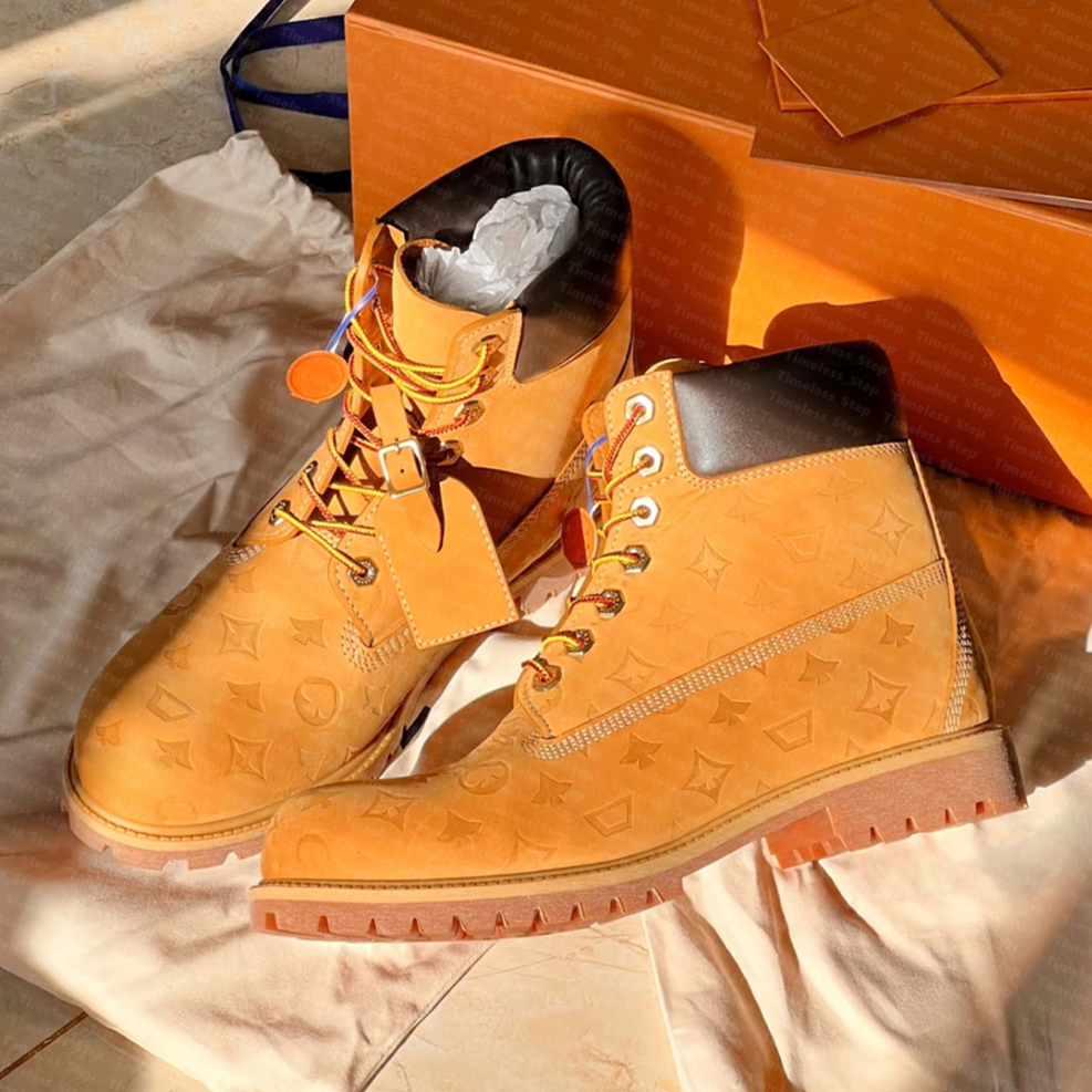 Tims boots men women boots yellow martin boots Ankle Boots Designer Cowboy shoes outdoor sports black white brwon pink red army green grey boots high top boots have box