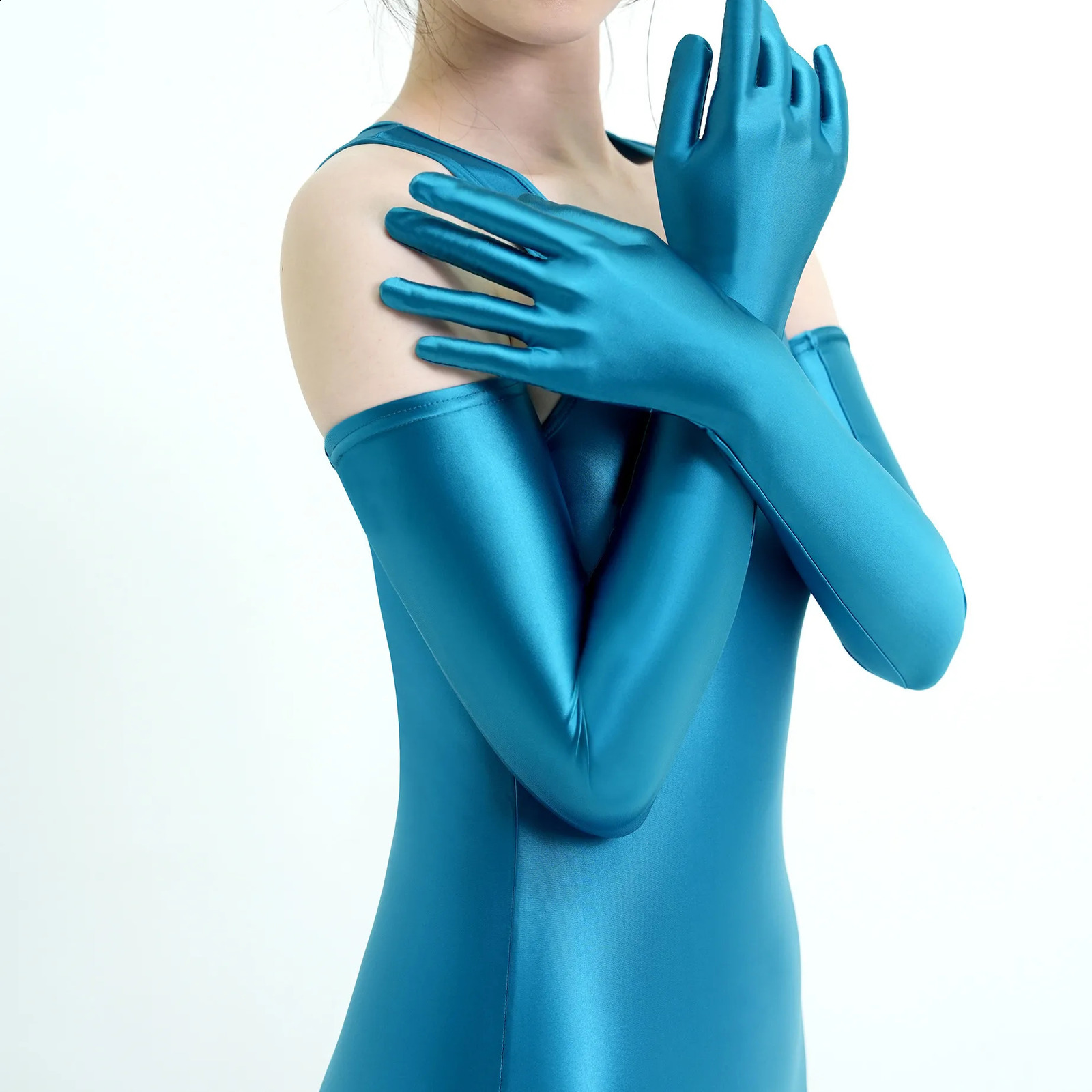 XCKNY glossiness series gloves glossy connected finger gloves high elasticity ultra long gloves shiny roleplaying dress gloves 251027