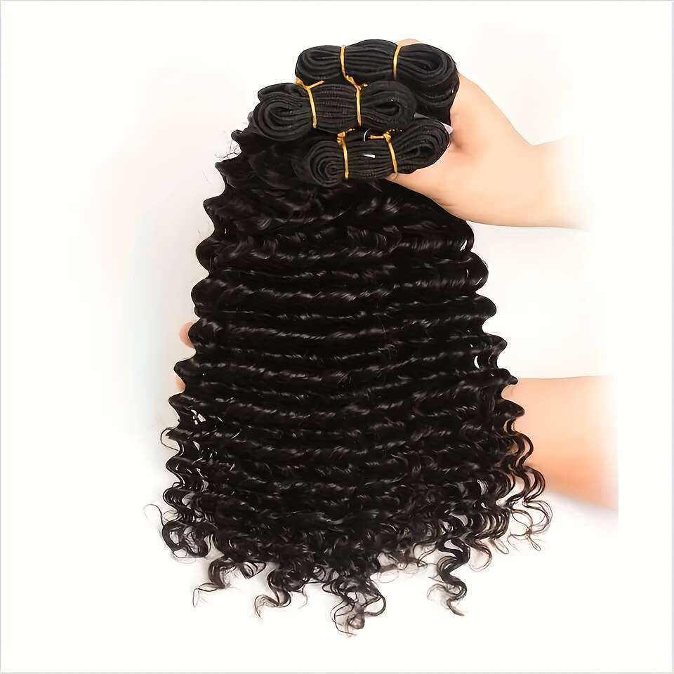 Deep Wave Bundles Virgin Human Can Be Dyed And Bleached Unprocessed Brazilian Hair For Women Natural Black Color 300 G, 10-36 Inch