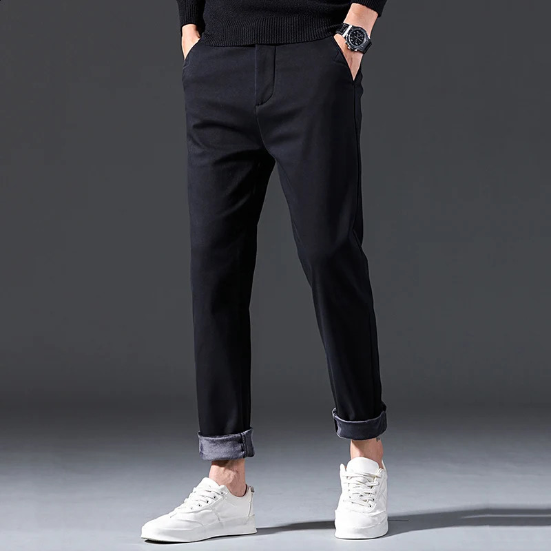 Men Plush Thicken Autumn Winter Casual Pants Male Concise Slim Fit Khaki Royal Blue Trend Thermal Youth Business Trousers 251027