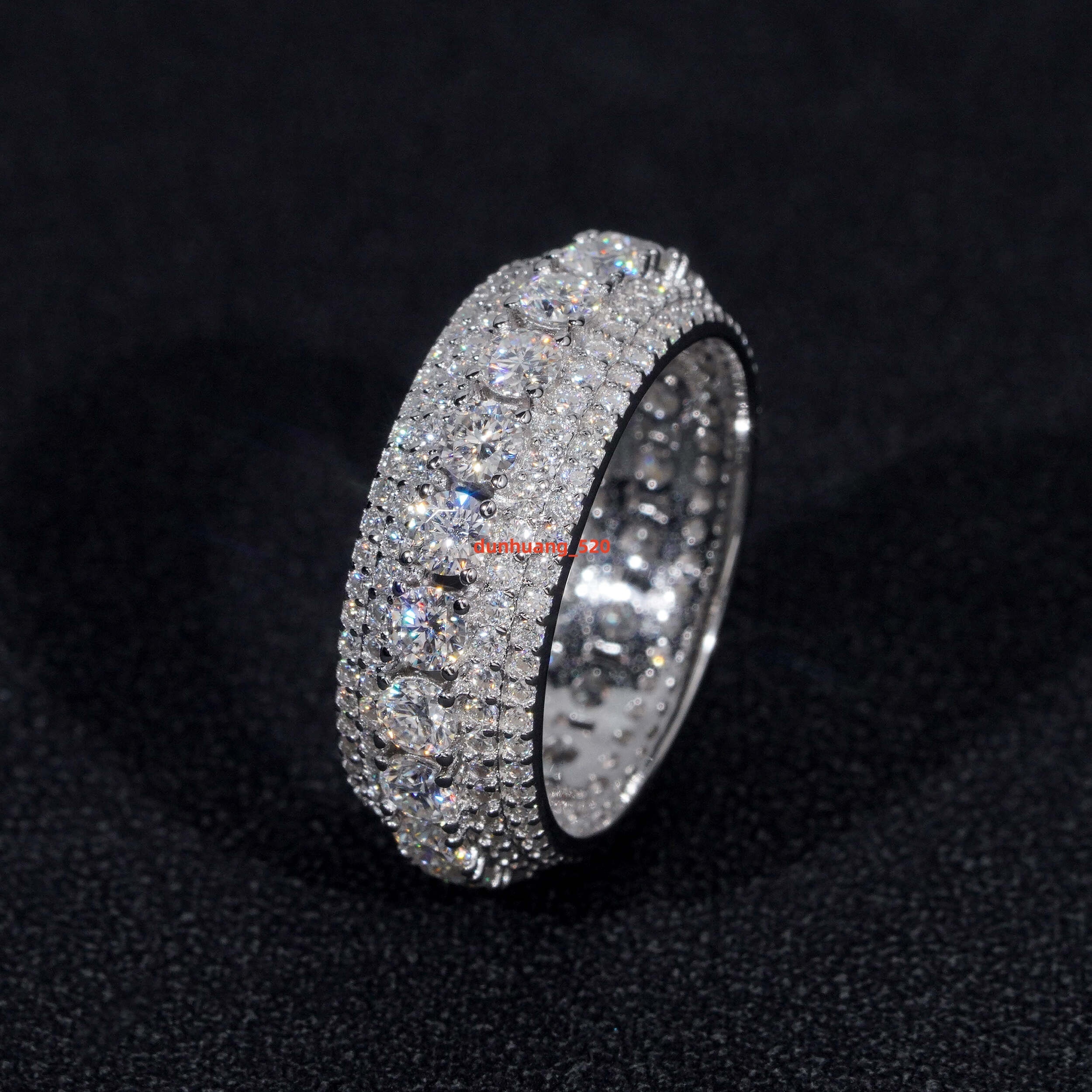 Hot Selling Custom S925 Sterling Silver Iced Moonlight Eternity Ring Luxury Inlay Moissanite Diamond Classic Design