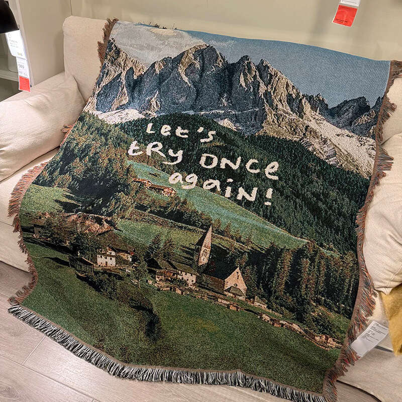 Mountain Landscape Picnic Sofa Throw Tapestry Cover Jacquard Woven Thread Blanket