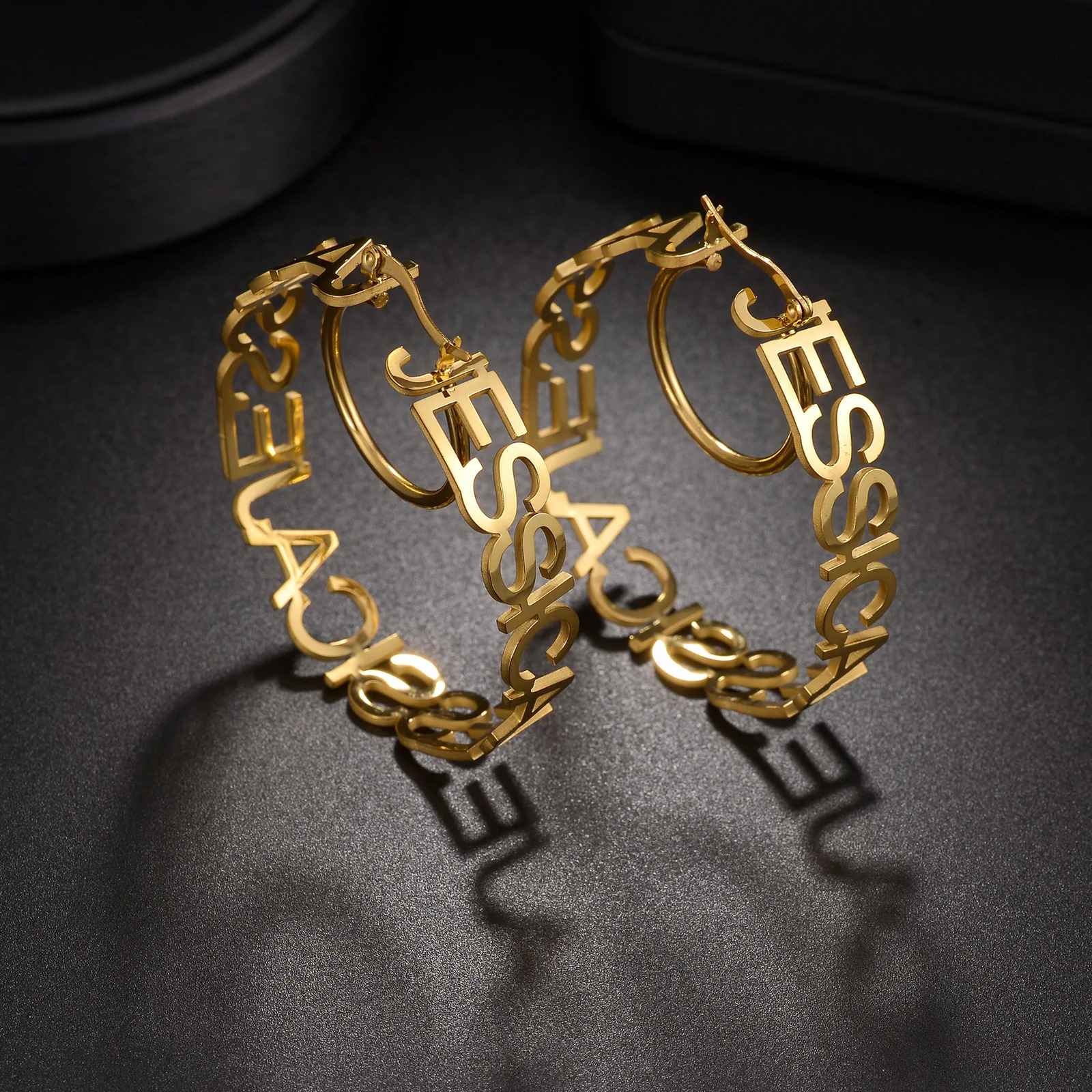 Acheerup Personalized Name Bracelet 50mm Earrings for Women Stainless Steel Custom Letters Cuff Bangle Jewelry Set Birthday Gift 251013