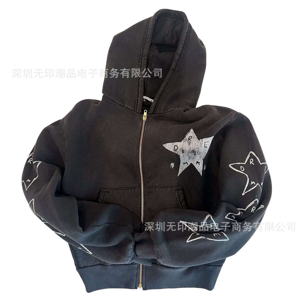 American Dark Street Style Unisex Loose Star Letter Print Hoodie