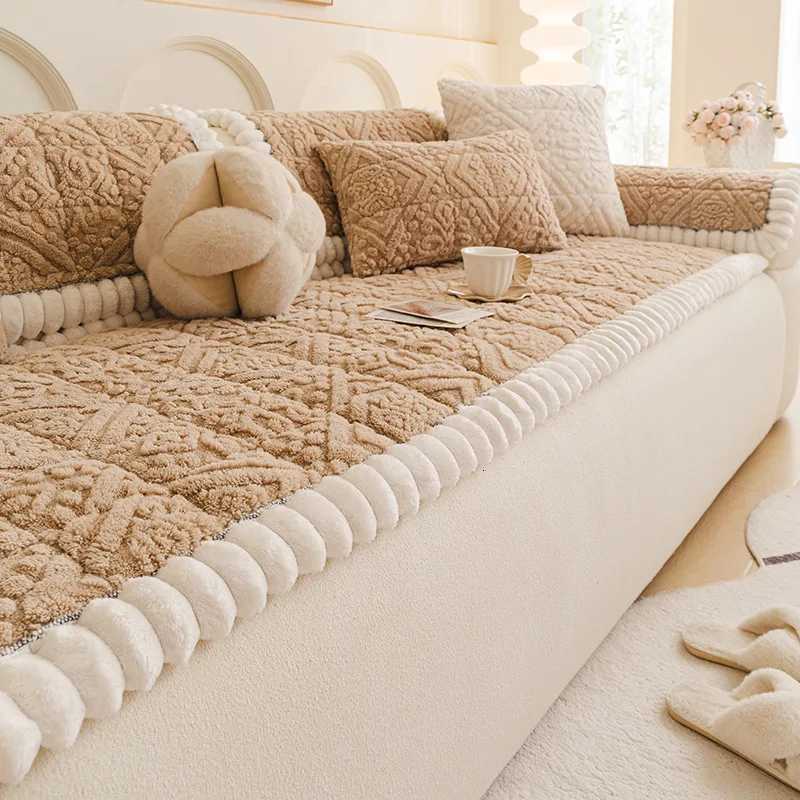 European Soft Jacquard Sofa Cushion for Living Room Warm Anti Cat Scratch Couch Cover Thick Autumn Winter Furniture Protector C251028