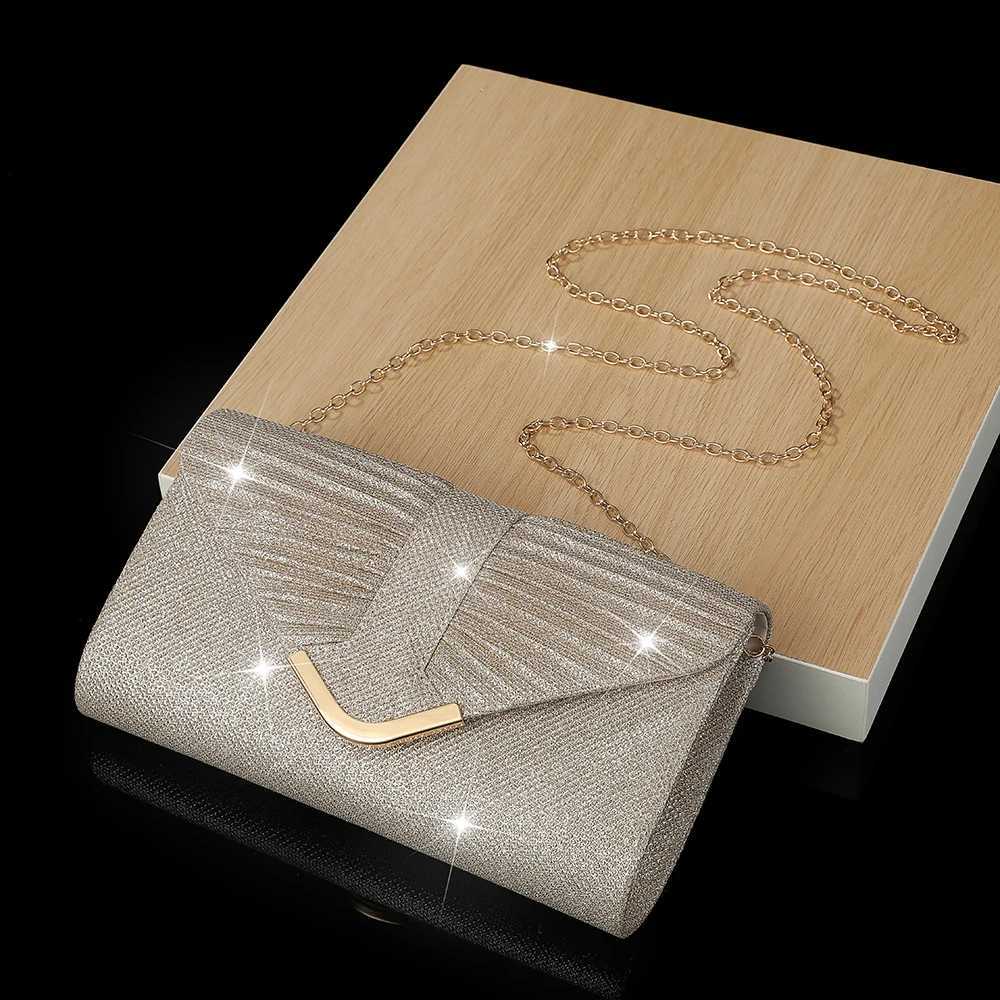 Womens Pleated Clutch Bag Solid Color with Metal Chain Single Shoulder Crossbody Strap for Party Evening Dress Birthday H251027