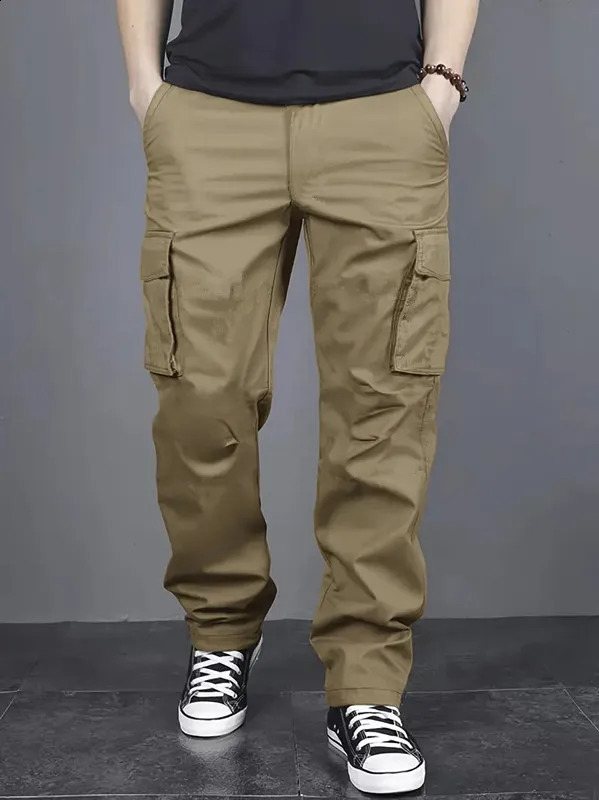 Mens casual multi pocket work pants with loose fit and drawstring waistband suitable for hikingfishingand outdoor exploration 251027
