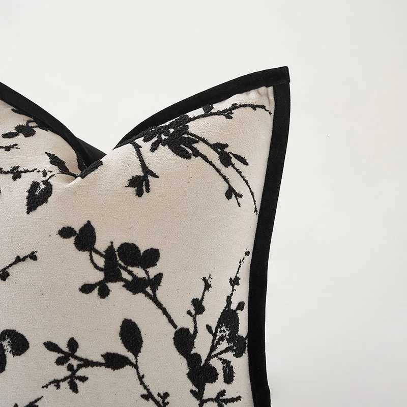 Pillow Case Itan Beige Black Light Luxury Cushion Cover Retro Chenille Plant Jacquard Cover Decorative Modern Throw case C251028