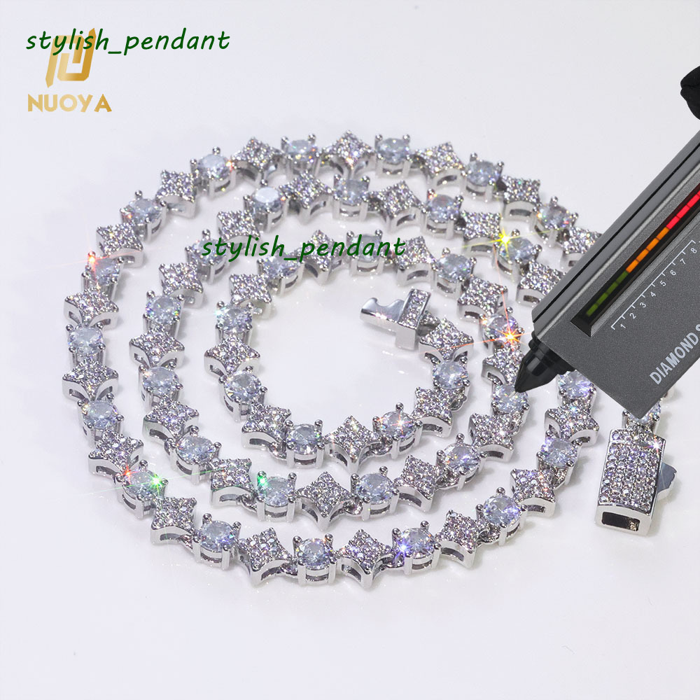 Hiphop Custom Star Shape Round Cut Shiny VVS Moissanite Chain 6mm 925 Sterling Silver Tennis Chain Womens Fine Jewelry