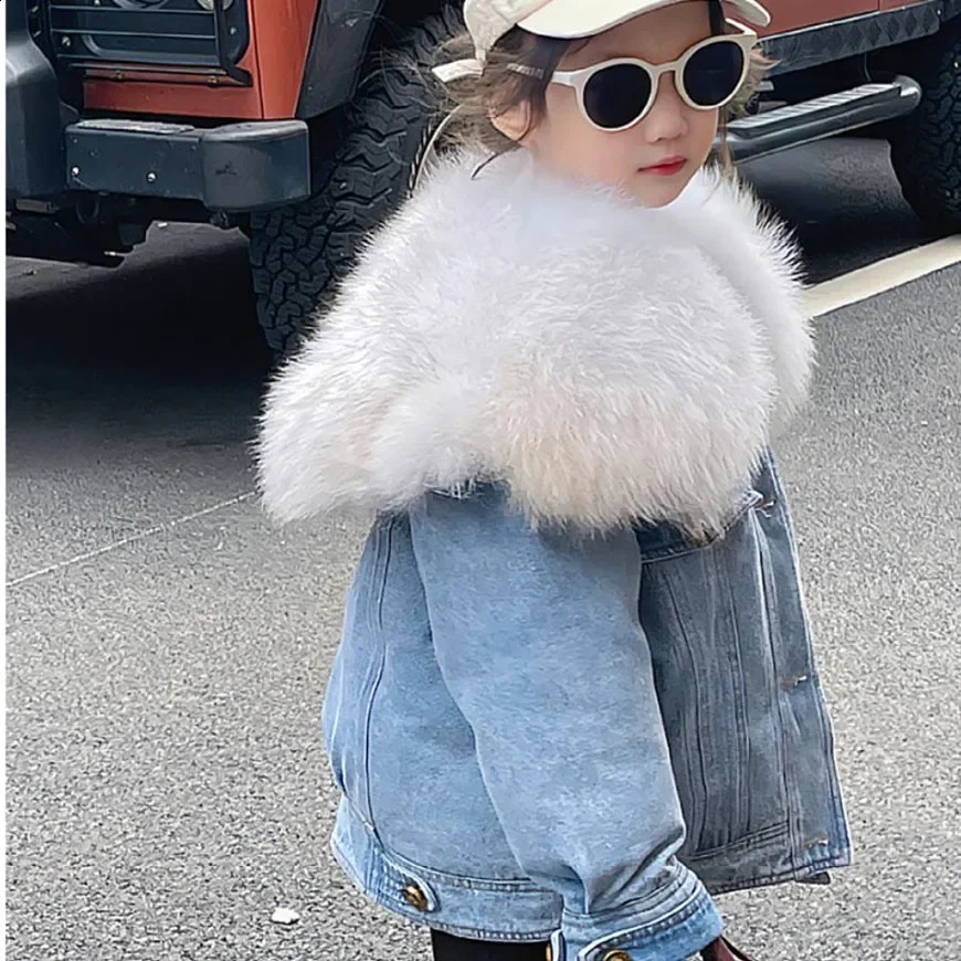Winter Childrens Denim Parkas Nature Big For Fur Collar n Thicker Warm Fur Coat Girls Down Jacket A3073 251027