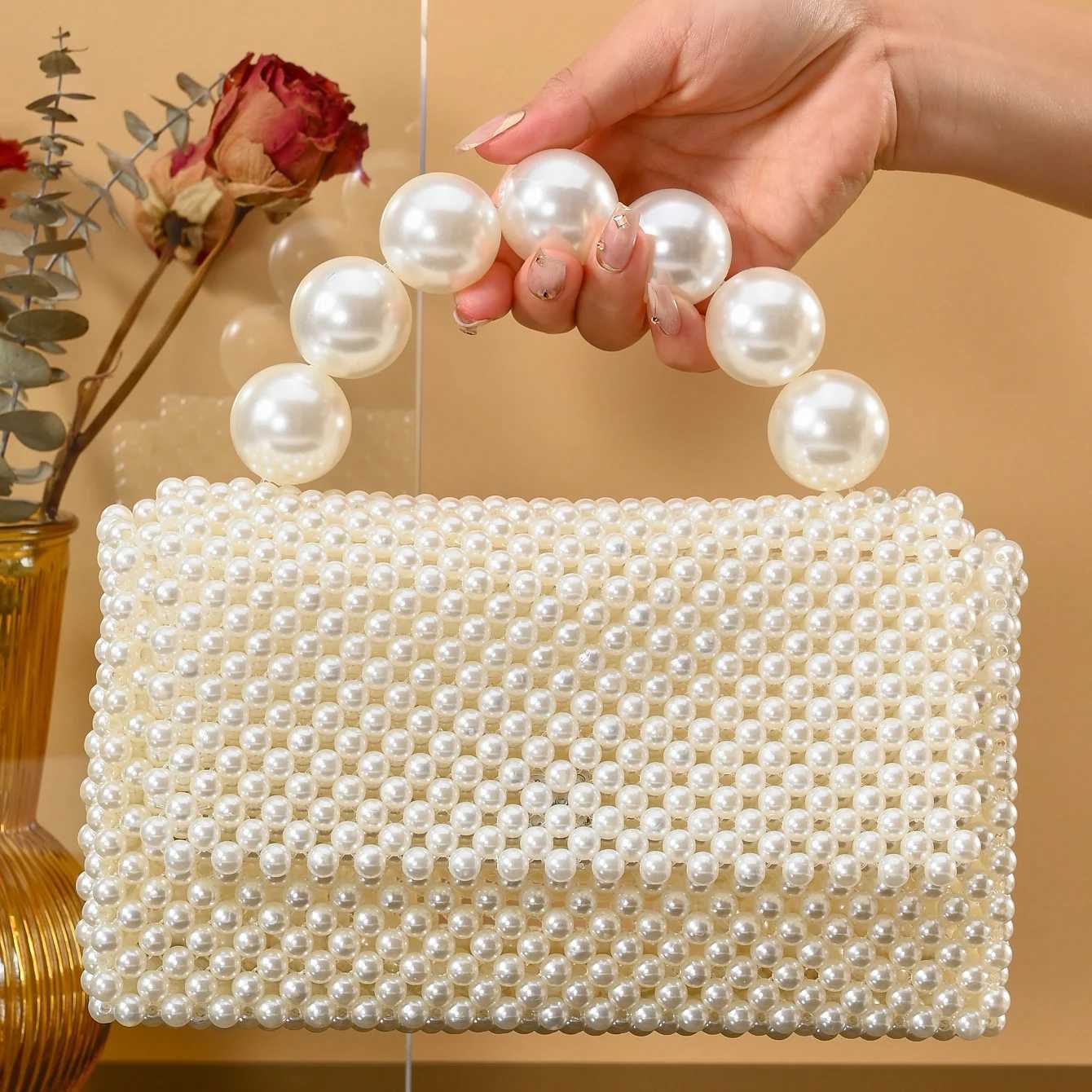 Handmade Pearl Bag Women Beaded Handbag Unique Pearl Purses Ladies Fashion Shoulder Bags Designer Crossbody Bags H251027