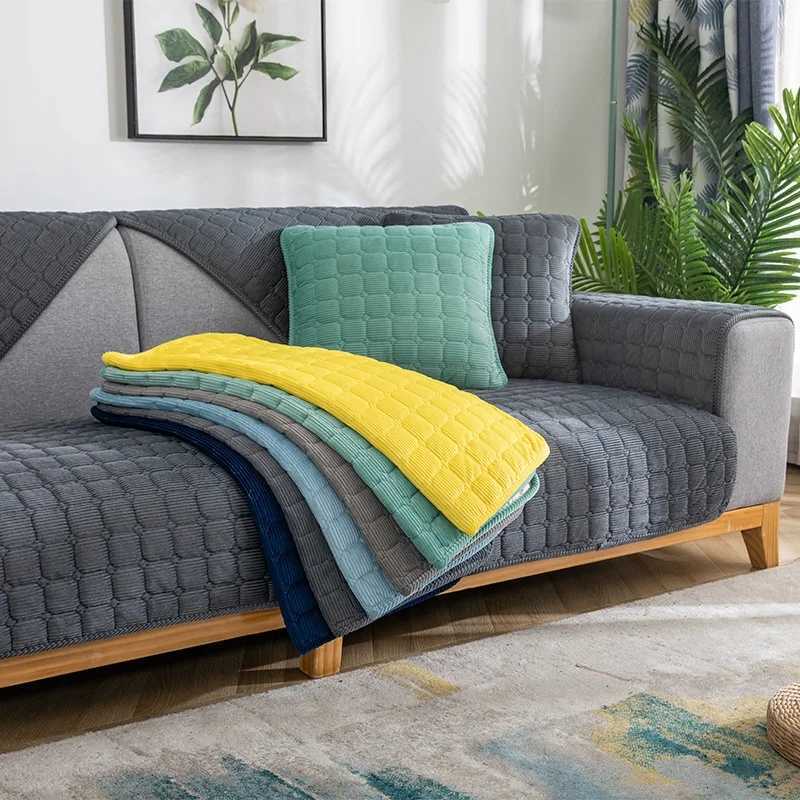 Thickened Corduroy Sofa Cushion Four Seasons General Pure Colour Plush NonSlip Living Room Sofa Cover Warm Breathable Sofa Back C251028