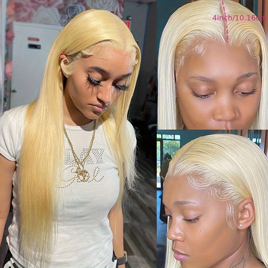 613 Blonde Front - 180% Density Human Hair, 13X4 Lace Frontal Wig Women, Elegant Straight Hair Style, Perfect For Halloween Cosplay