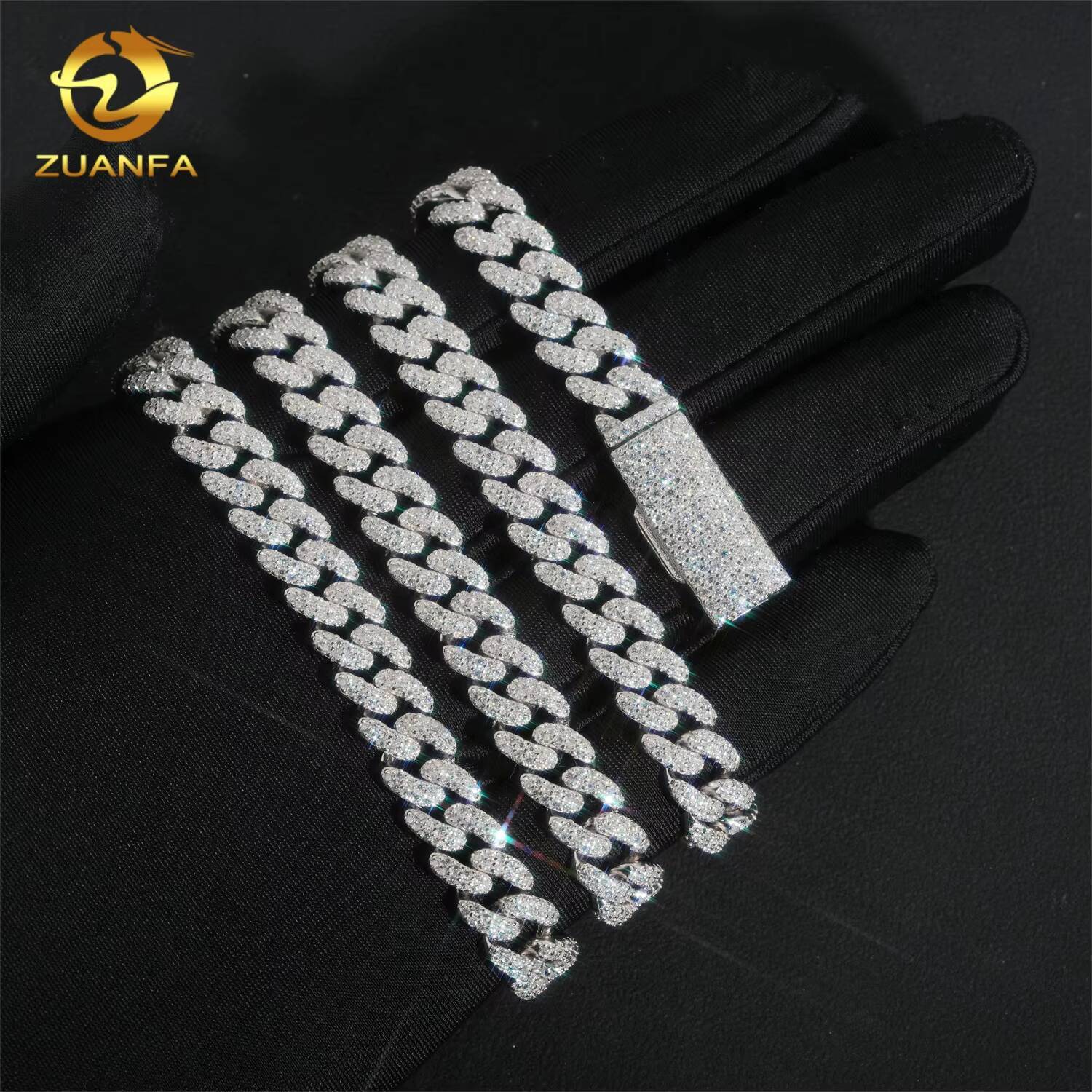 High Quality 10mm 2Rows VVS Iced Out Moissanite Hip Hop Jewelry Diamond Custom 925 Silver Miami Cuban Link Chain Necklace