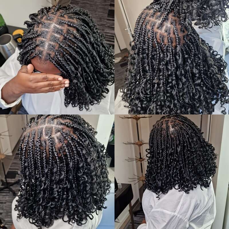 14 Inch Bob Spiral Knotless Box Full Braid Women Frontal Blended Braided Wig With Boho Curls Lace Front Braids Wigs For Daily Halloween, Christmas, Ne