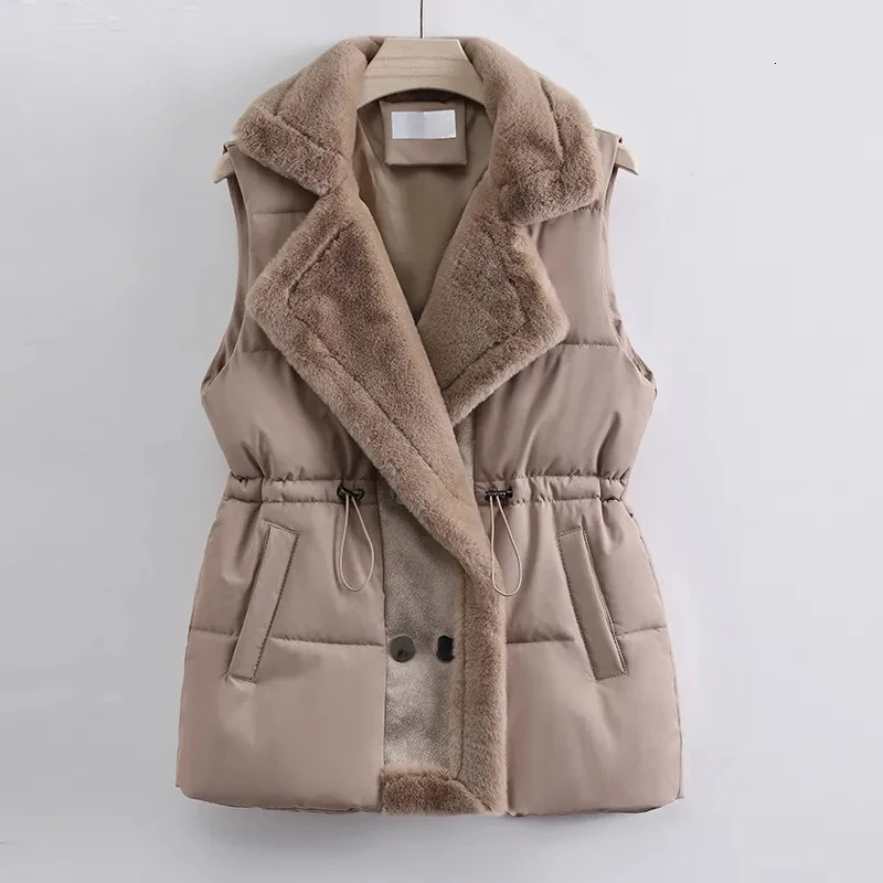 Fur fur integrated Down cotton Vest Jacket Womens 2025 Autumn Winter Fashion Suit collar Waistcoat Female Short Jackets 251027
