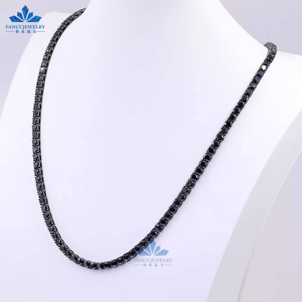 3mm 4mm 5mm 6mm High Quality Tennis Chain Necklace 925 Sterling Black Silver Diamond Black Moissanite Tennis Chain