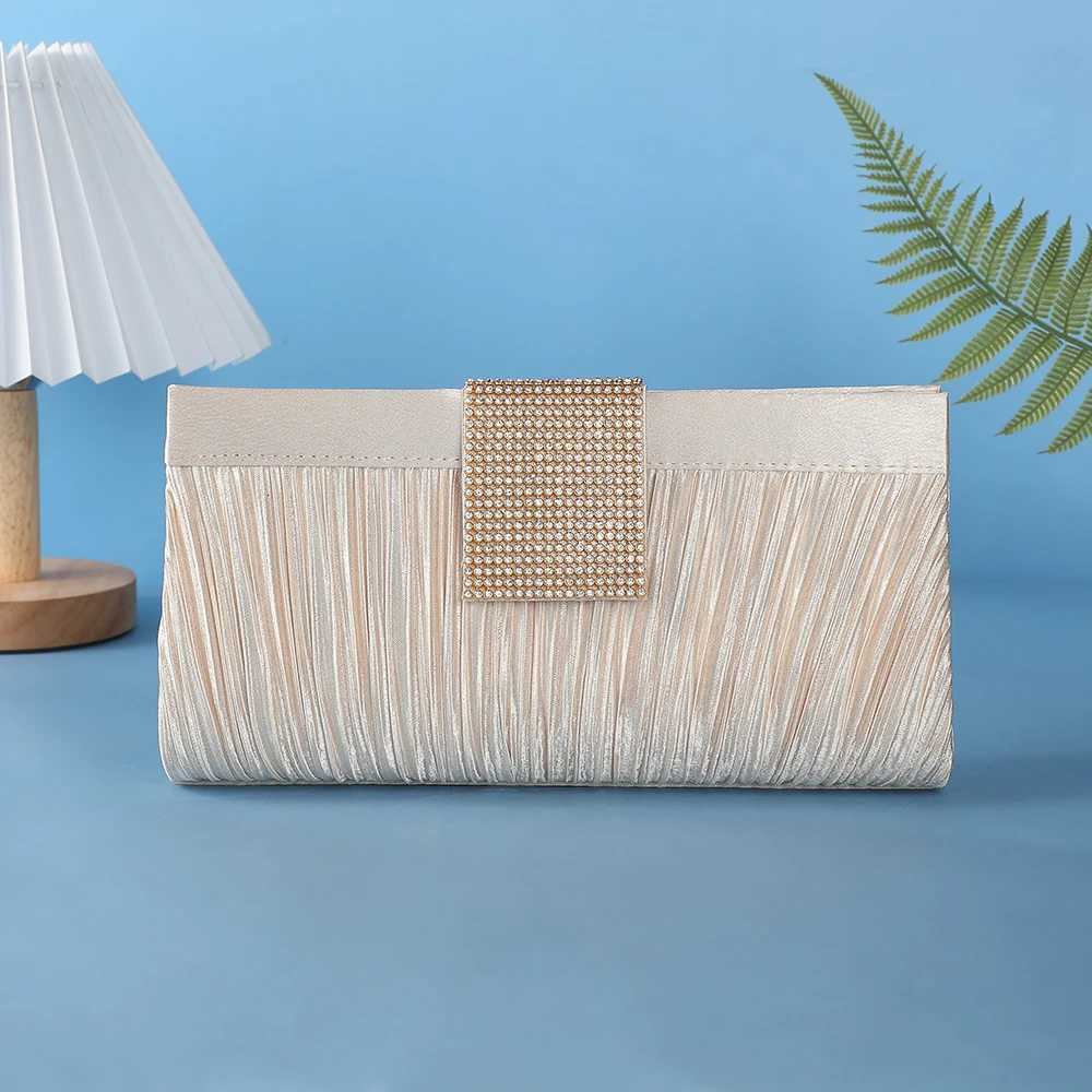 Popular Satin Clutch Bags Bridal Wedding Purse Shiny Pleated Crossbody Shoulder Handbag Rhinestone Evening Bags For Party H251027