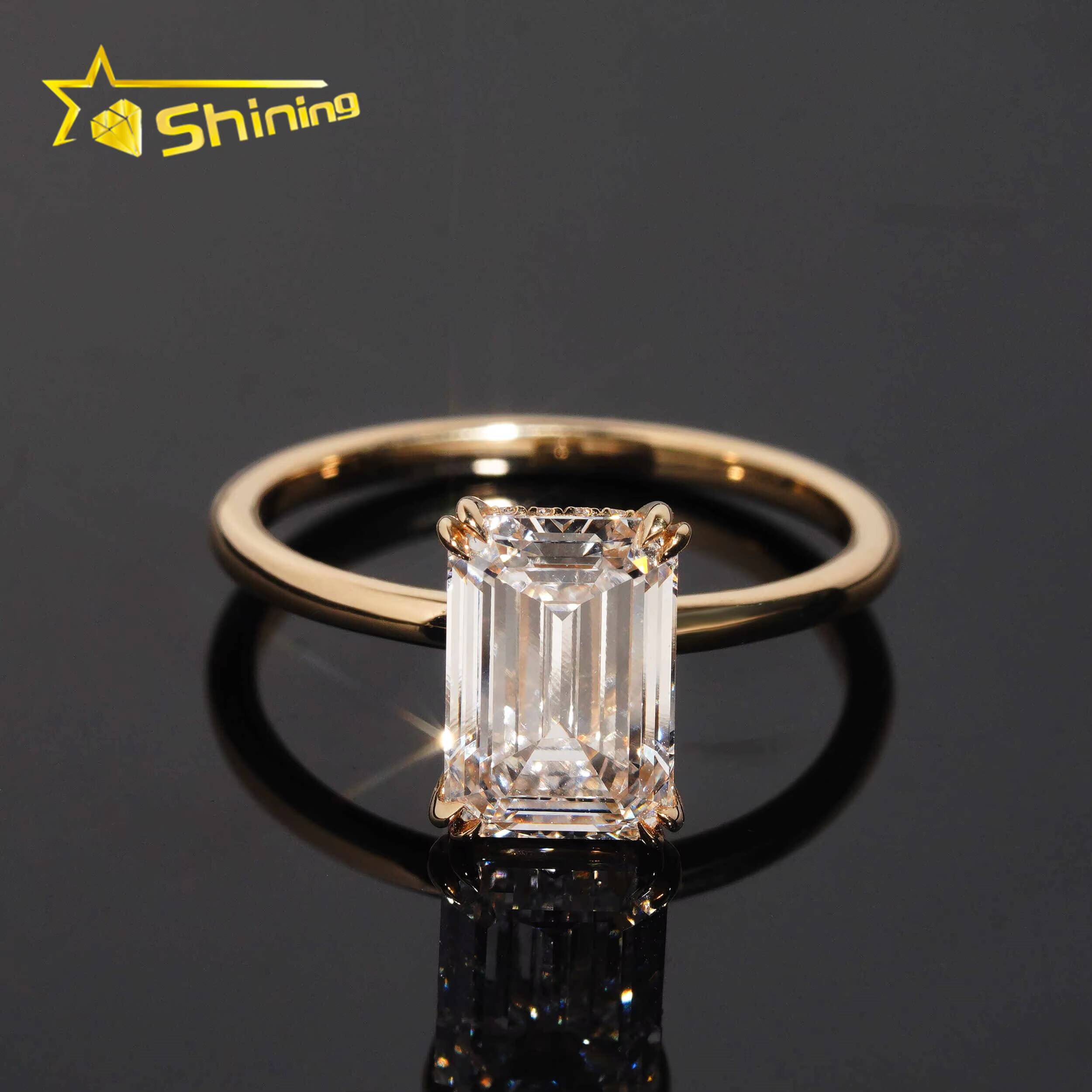 Hot Sale Lab Grown Diamonds Engagement Rings 925 Sterling Silver Gold Plated Plain Band Emerald Cut 3ct Lad Diamond Wedding Ring