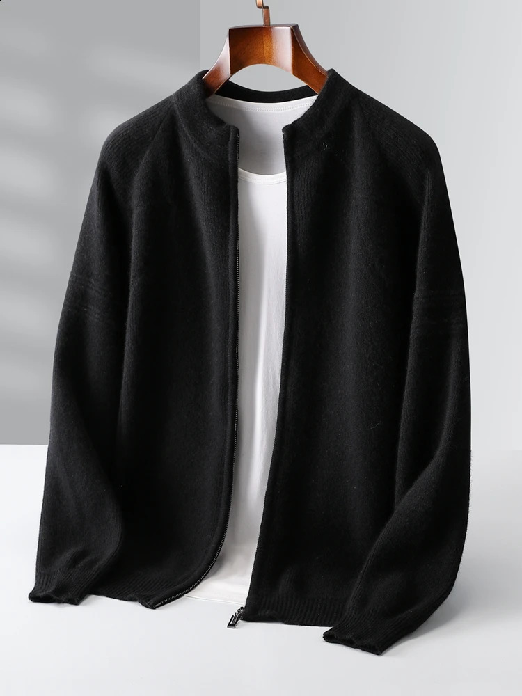 Chic 100 Merino Wool Knitted Sweater Autumn Winter Heavyweight Mens Cardigan Crewneck Coat Mock Neck Tops 251017