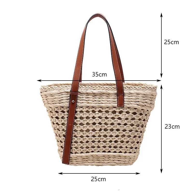 Summer Handwoven Straw Beach Women Tote Bags 2024 Vintage Hollow Out Basket Rattan Handbag Vacation Shoulder Bag New Beach BagW251028