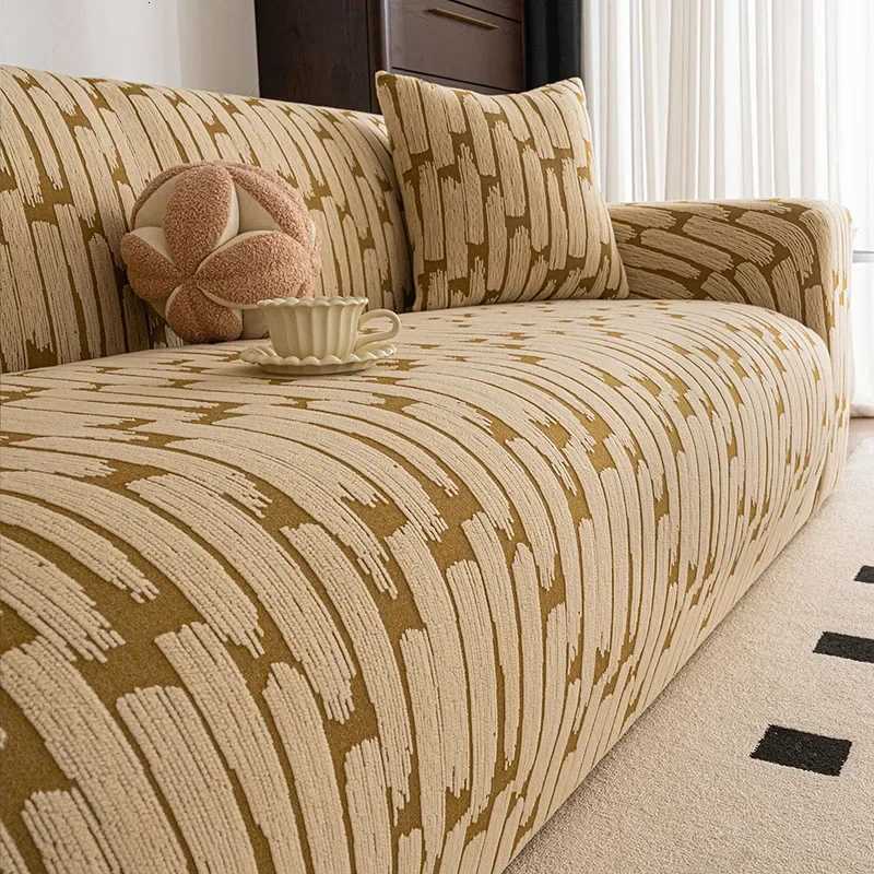 Polar Fleece Jacquard Sofa Cover Autumn Winter All Inclusive Elastic Couch Slipcover Anti Slip Pet Friendly Armchair Protector C251028
