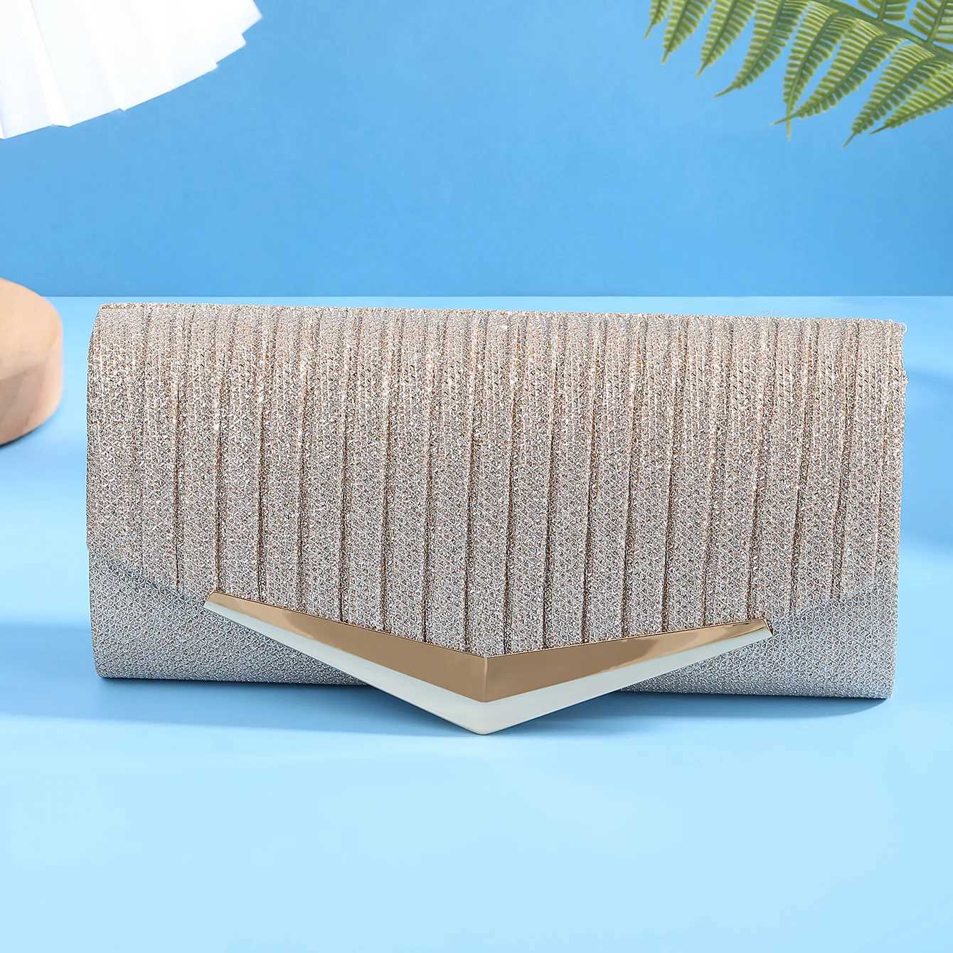 Womens Glitter Pleated Party Handbag Shiny Evening Clutch Bag for Daily Dress And Wedding Dress Occasions H251027