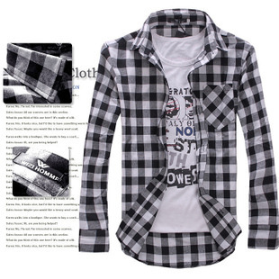 Wrinkle-Free Plaid Men's Slim Fit Long Sleeve Shirt Plaid Shirt