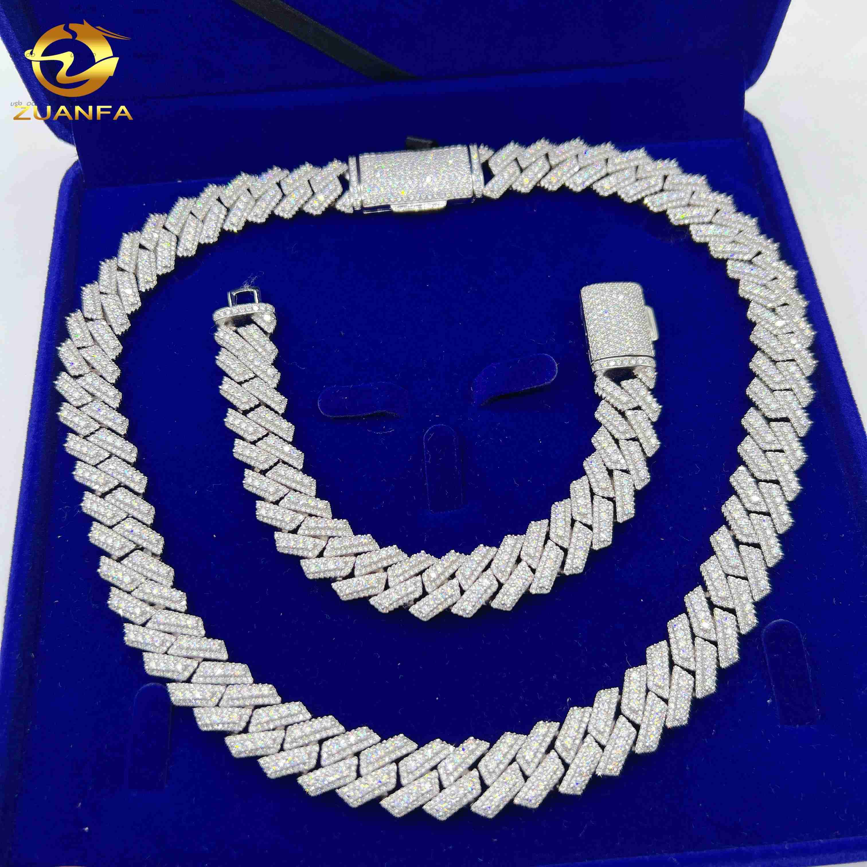 15mm Iced Out VVS Moissanite Jewelry Custom 925 Sterling Silver Custom Hip Hop Cuban Link Chain