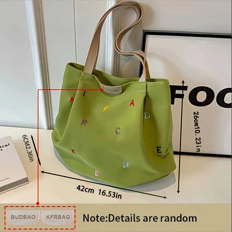 Womens largecapacity canvas handbag fashionable embroidery letter design green shoulder handbagW251028