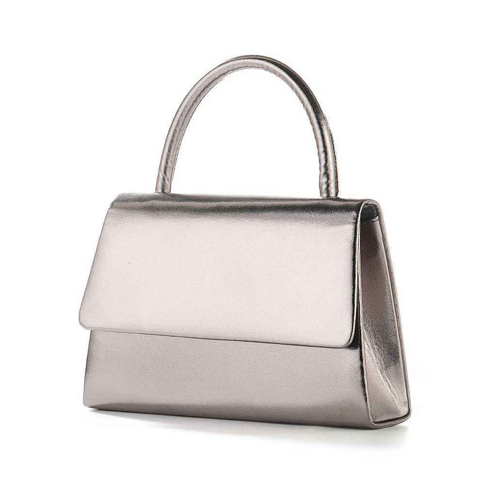 Gun Gray Leather Dinner Bag with Metal Chain Shoulder Strap for Banquet Party Travel Outing Small Items Storage H251027