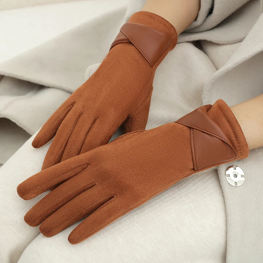 Warm gloves for women in winter fashionable and simple temperament anti cold touch screen riding windproof gloves 251027