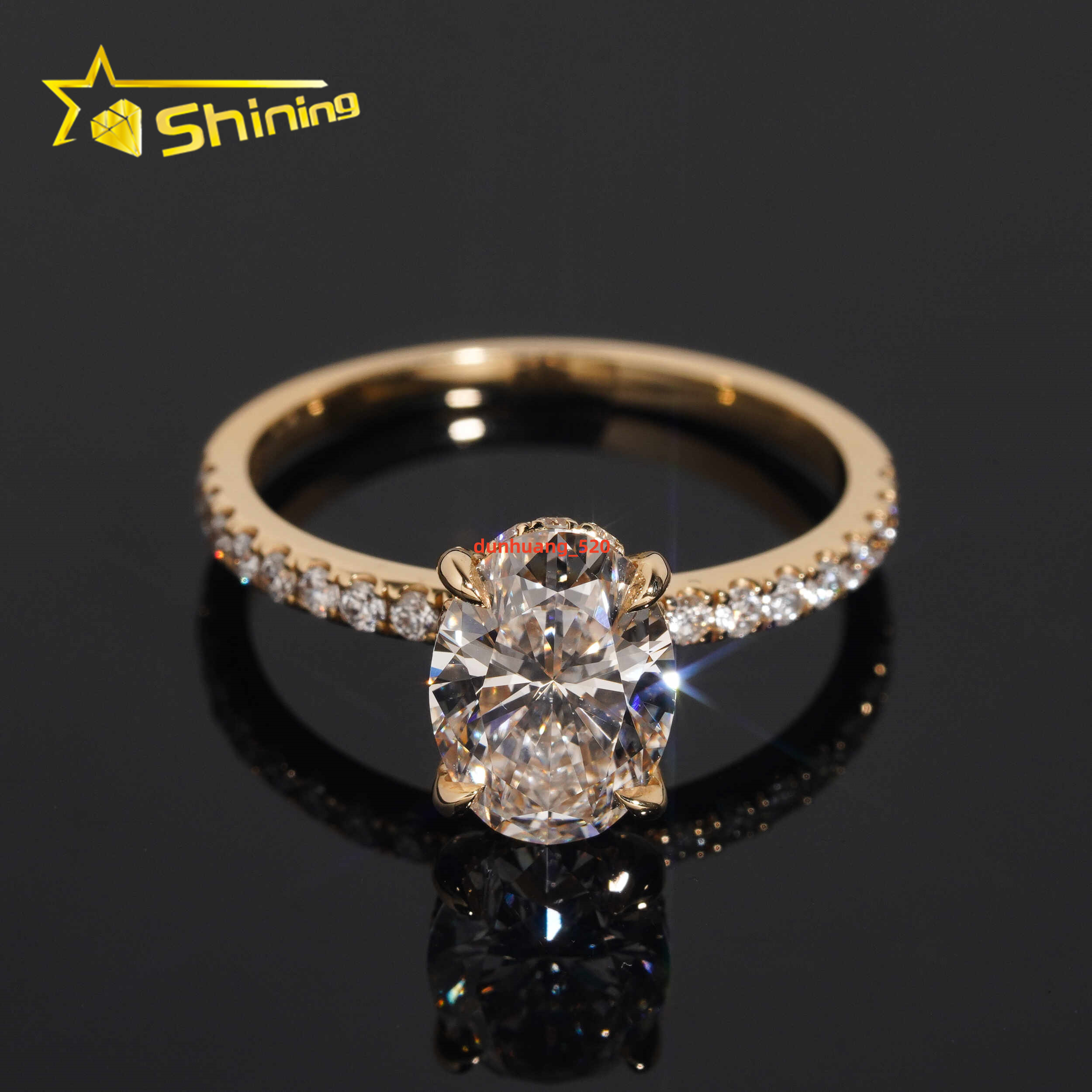 Halo Oval 2CT Lab Diamond Wedding Ring 925 Sterling Silver Gold Plated Half Paved Band Lab Grown Diamond Engagement Rings