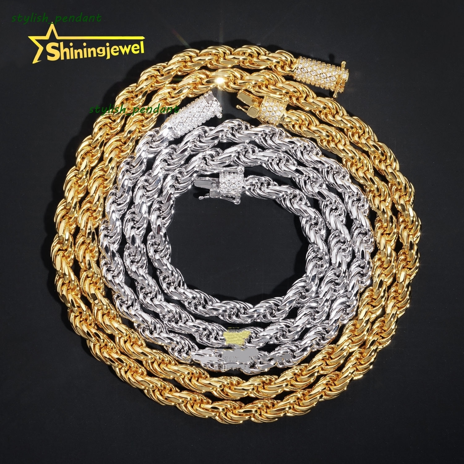 Real Gold Plated 6mm Pass Diamond Tester Stainless Steel Moissanite Rope Chain Cadena Not Tarnish