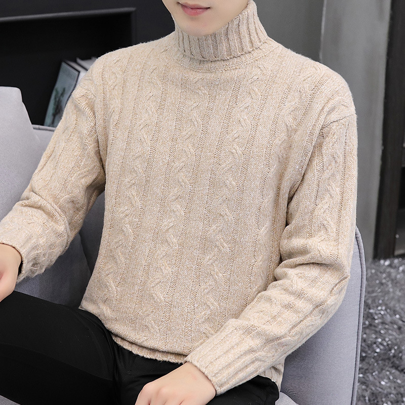 High Collar Sweater For Men Autumn And Winter Cable Knit Solid Color Designer Sweater Thickened Warm Men's Knitted Top Inner Wear