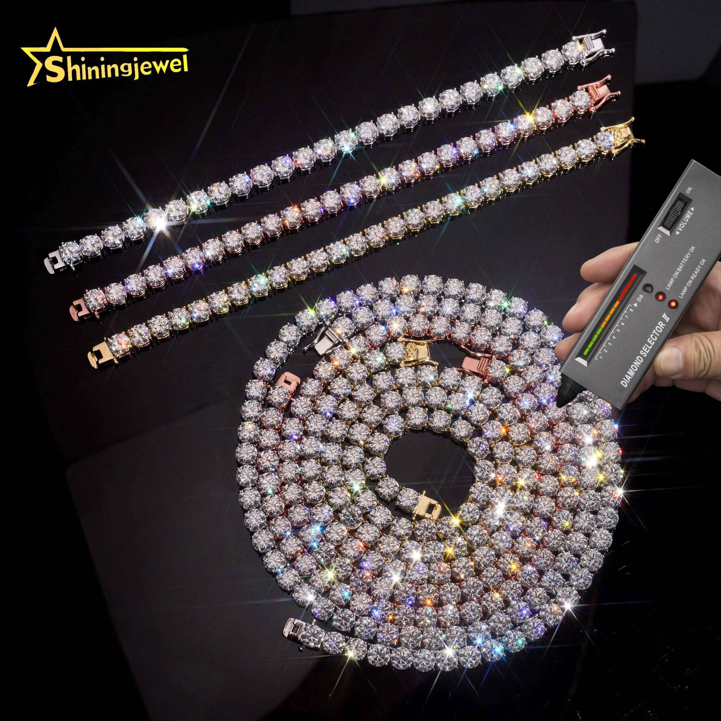 GRA Certificated Men Women 65MM Moissanite Tennis Necklace Hip Hop 925 Silver Tennis VVS Moissanite Chains Fine Jewelry