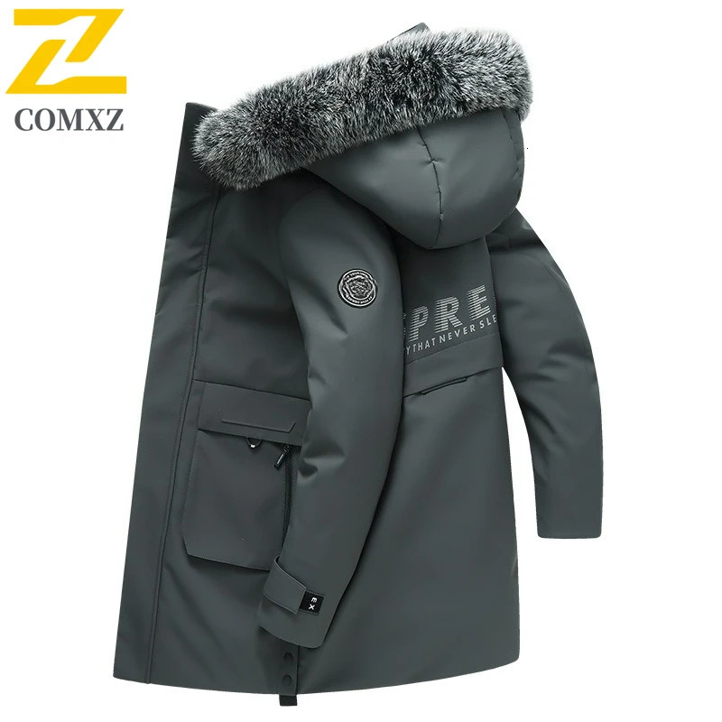 COMXZ Men Long Down Jacket Fur Collar Hooded Outdoor Office Thickened Warm Puffer Coat Casual Travel Lightweight Winter Jackets 251023