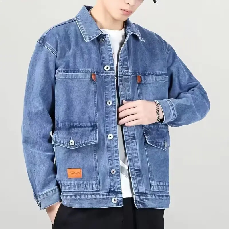 Mens Spring Autumn Button Denim Jacket Casual Youth Turn Down Collar Short Jean Coats Clothing Outwear 251017