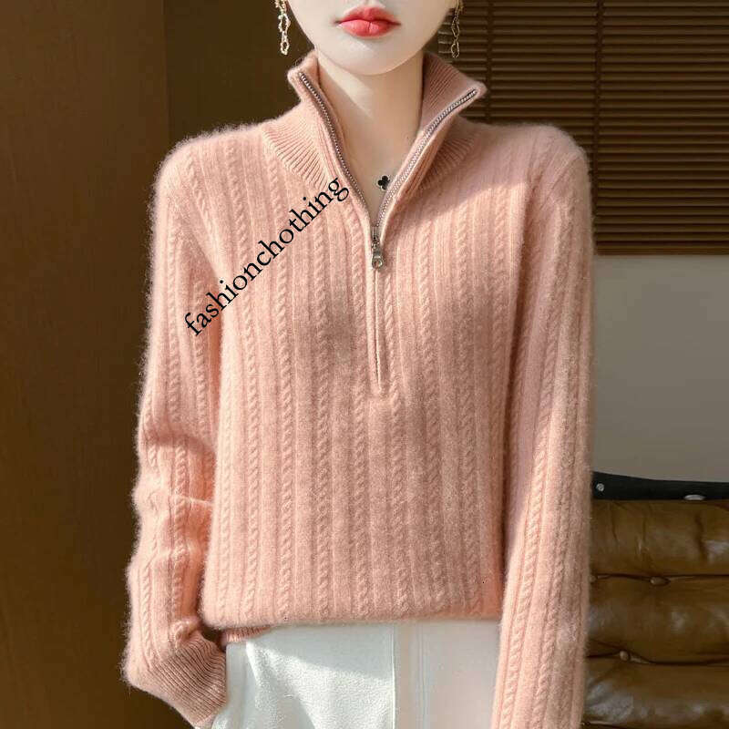 100% Merino Wool Coat Women's Stand Collar Knitted Pullover Fashion Twisted Long Sleeve Tops Autumn Winter New Warm Sweater